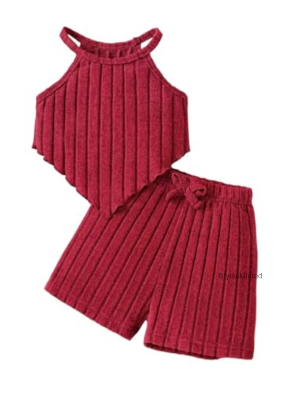 Toddler Girls 2 Piece Outfit Ribbed Tank Top & Bow Elastic Shorts Set